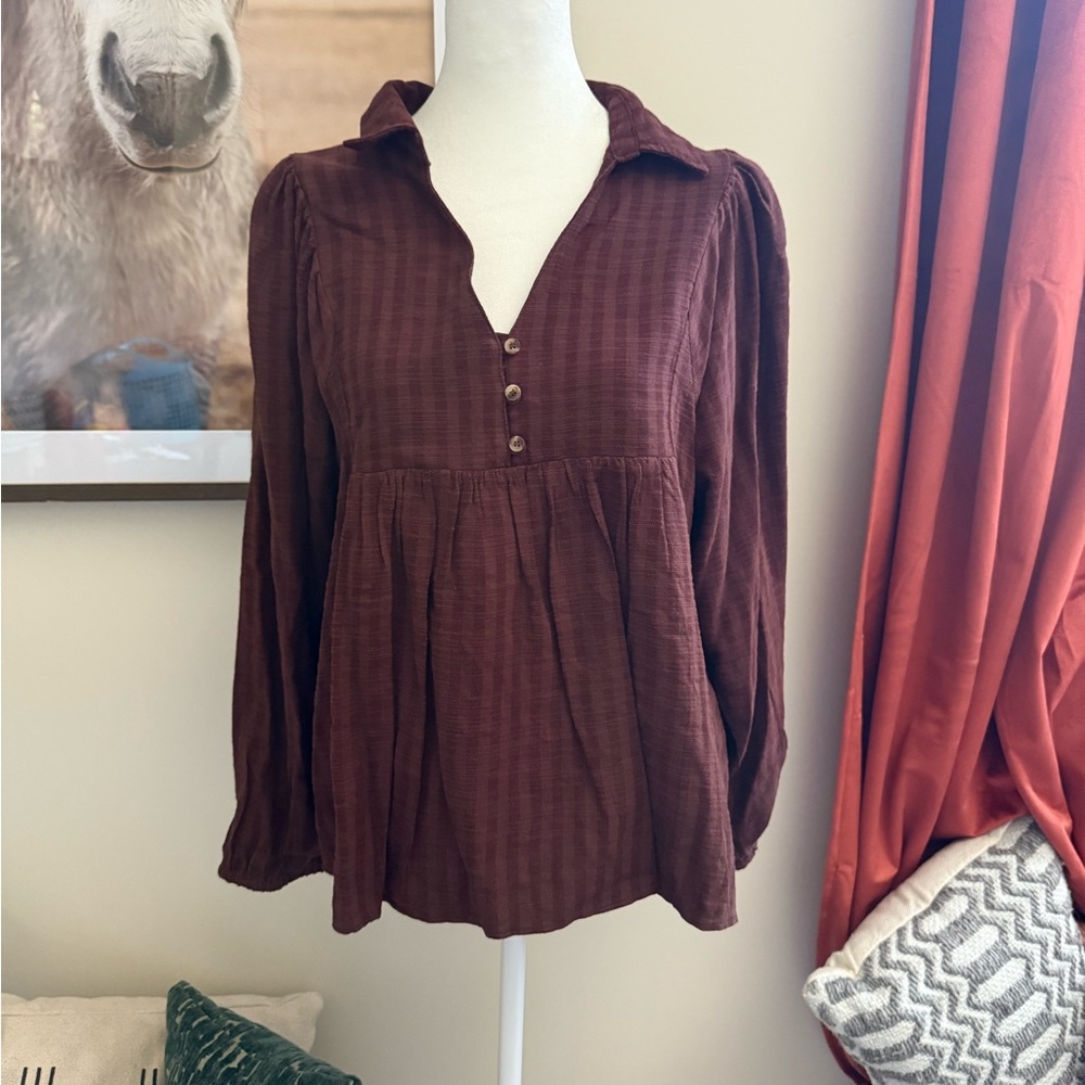 In Bloom Rich Brown Blouse with Button Detail